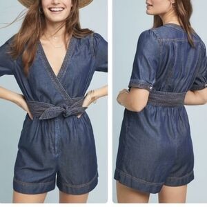 Pilcro by Anthropologie Denim Wrap Short Sleeve Romper Size 4